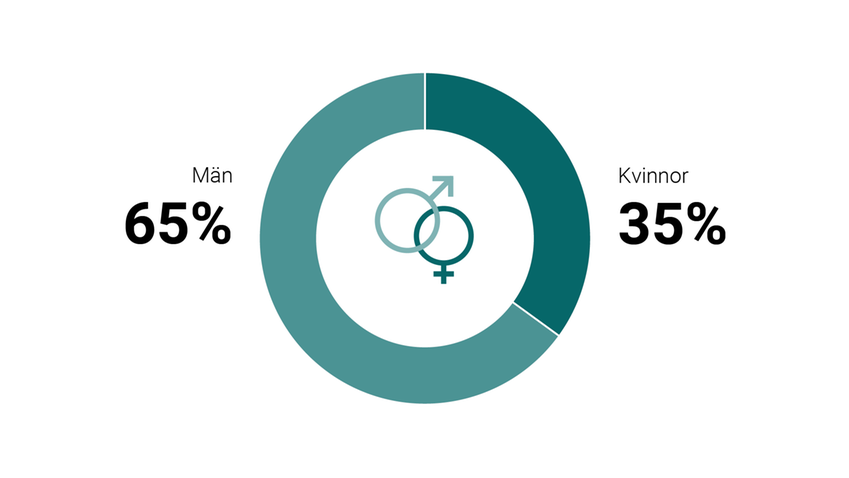 Cirkeldiagram som visar könsfördelning bland förstagångsgäldenärer 2022.