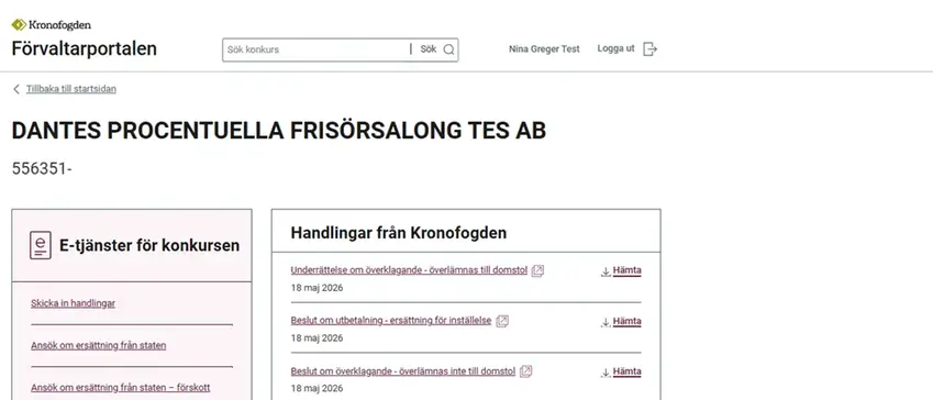 Detaljvy av nya Förvaltarportalen.